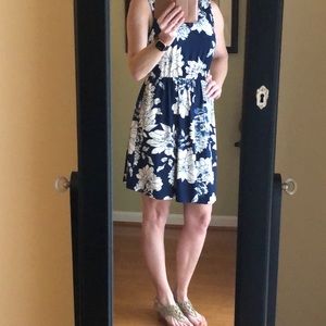 Navy and cream floral dress